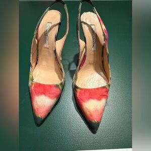 Oscar de la Renta Pink and Green Floral Heels